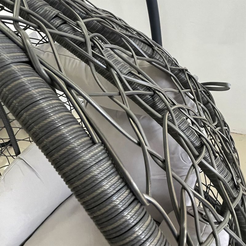 Scaun agatat California Grey, Fotoliu suspendat, Curte sau Living, comfortabil, ratan 3D