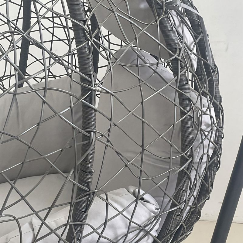 Scaun agatat California Grey, Fotoliu suspendat, Curte sau Living, comfortabil, ratan 3D