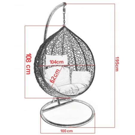 Scaun agatat California Grey, Fotoliu suspendat, Curte sau Living, comfortabil, ratan 3D
