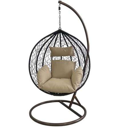 Scaun agatat California Brown, Fotoliu suspendat, Curte sau Living, comfortabil, ratan 3D