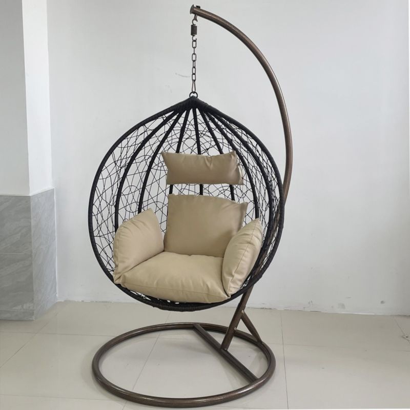 Scaun agatat California Brown, Fotoliu suspendat, Curte sau Living, comfortabil, ratan 3D