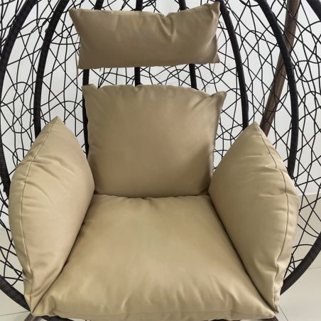 Scaun agatat California Brown, Fotoliu suspendat, Curte sau Living, comfortabil, ratan 3D