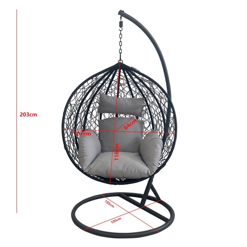 Scaun agatat California Brown, Fotoliu suspendat, Curte sau Living, comfortabil, ratan 3D