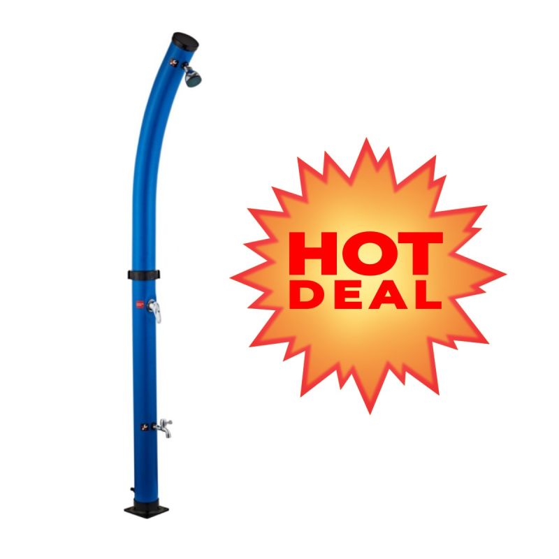 Dus solar pentru gradina si piscina, 20 Litri, robinet pentru picioare, cap de dus tip ploaie, PVC+ABS, Albastru, Sevilia