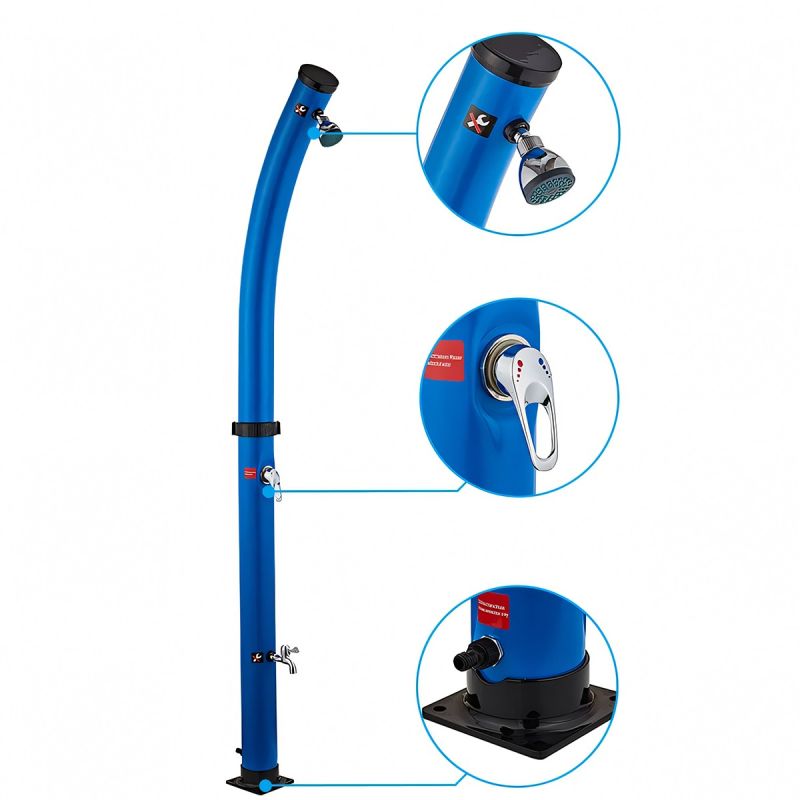 Dus solar pentru gradina si piscina, 20 Litri, robinet pentru picioare, cap de dus tip ploaie, PVC+ABS, Albastru, Sevilia