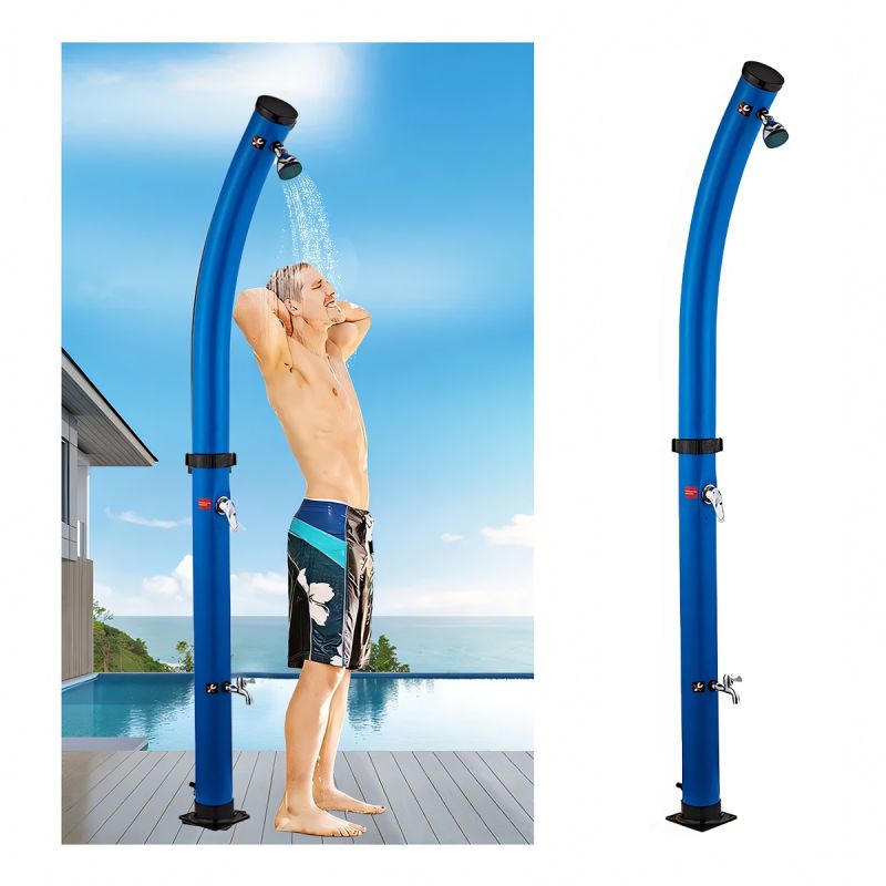 Dus solar pentru gradina si piscina, 20 Litri, robinet pentru picioare, cap de dus tip ploaie, PVC+ABS, Albastru, Sevilia