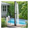 Dus solar pentru gradina si piscina, 35 Litri, robinet pentru picioare, cap de dus tip ploaie, PVC+ABS, Negru Nichel Mat, Cadiz