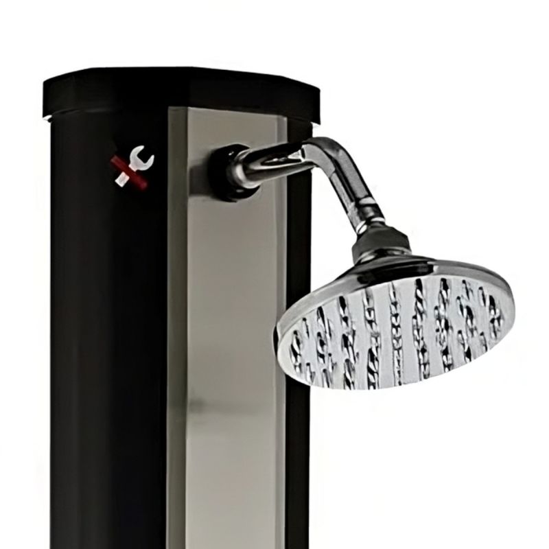 Dus solar pentru gradina si piscina, 35 Litri, robinet pentru picioare, cap de dus tip ploaie, PVC+ABS, Negru Nichel Mat, Cadiz