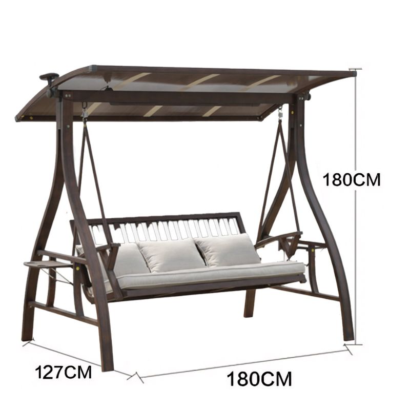 Balansoar de 3 persoane, gradina sau terasa, aluminiu, iluminare Led, suport de pahare, perne incluse, maro, Solaris
