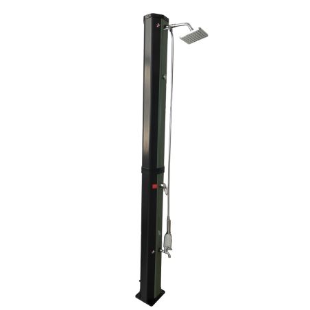 Dus solar, 60 Litri, robinet pentru picioare, dus de mana, termometru, cap de dus tip ploaie, PVC+ABS, Verde Negru, Alicante