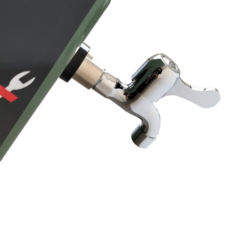 Dus solar, 60 Litri, robinet pentru picioare, dus de mana, termometru, cap de dus tip ploaie, PVC+ABS, Verde Negru, Alicante