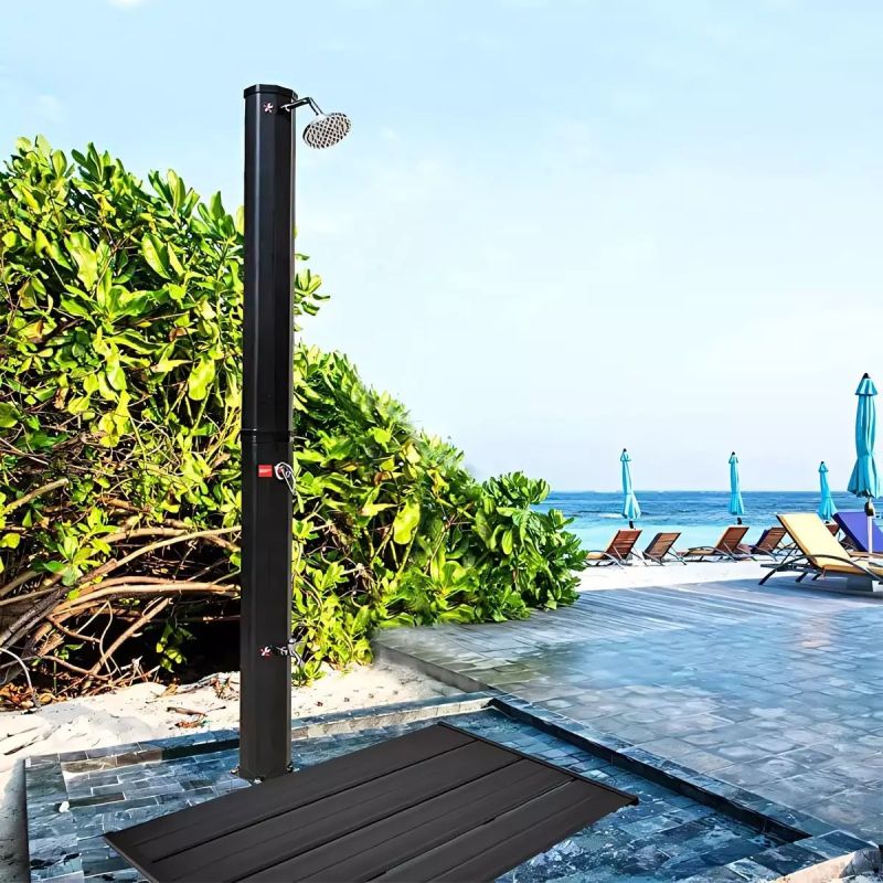 Dus solar dublu pentru gradina si piscina, capacitate 60 Litri, 2 dusuri tip ploaie, 2 dusuri pentru picior, Negru-Verde, Fresco