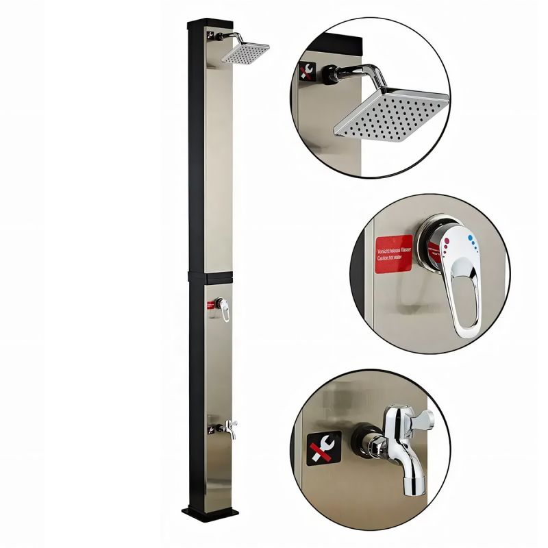 Dus solar pentru gradina si piscina, capacitate de 35 litri, cap de dus tip ploaie 15 cm, Negru-oglinda, Luce