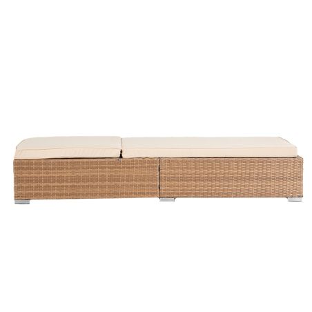 Sezlong de plaja, inaltime reglabila, saltea inclusa, husa impermeabila, otel, poliratan, bej, 195 x 69 x 30 cm, Maro, Ibiza