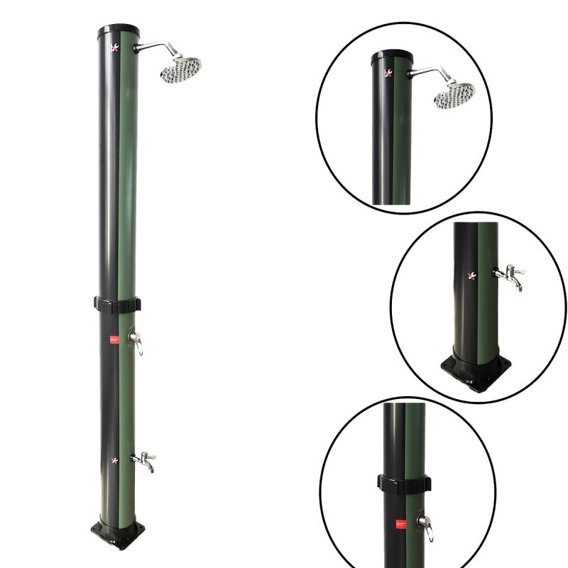 Dus solar pentru gradina si piscina, 38 Litri, dus pentru picioare, cap de dus tip ploaie 15 cm, negru si verde, Valencia