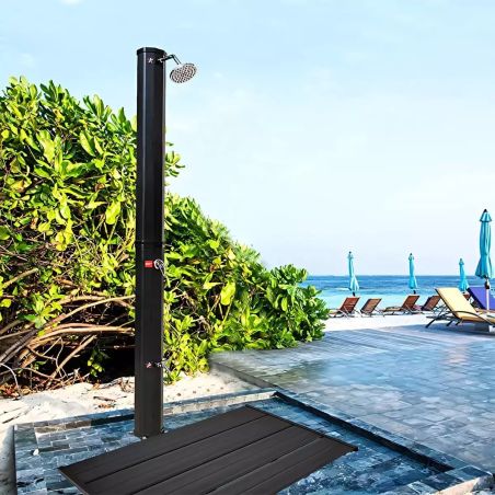 Dus solar pentru gradina si piscina, 38 Litri, dus pentru picioare, cap de dus tip ploaie 15 cm, negru si verde, Valencia