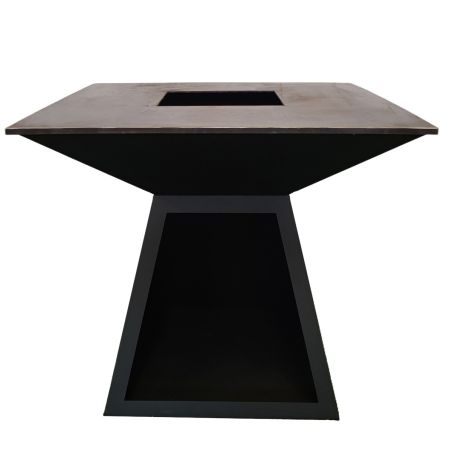 Gratar pe lemn cu plita, suprafata mare de gatit, spatiu pentru lemne, otel corten 2 mm, 100x100x90 cm, Negru, Rustico