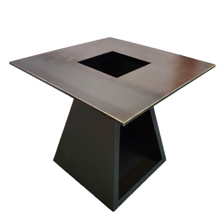Gratar pe lemn cu plita, suprafata mare de gatit, spatiu pentru lemne, otel corten 2 mm, 100x100x90 cm, Negru, Rustico