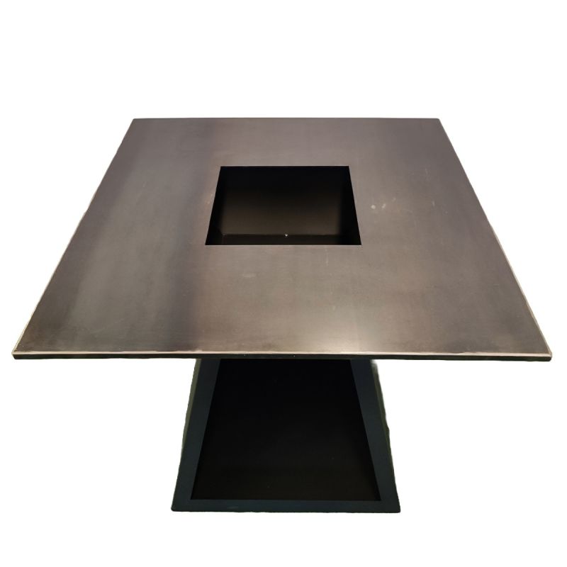 Gratar pe lemn cu plita, suprafata mare de gatit, spatiu pentru lemne, otel corten 2 mm, 100x100x90 cm, Negru, Rustico