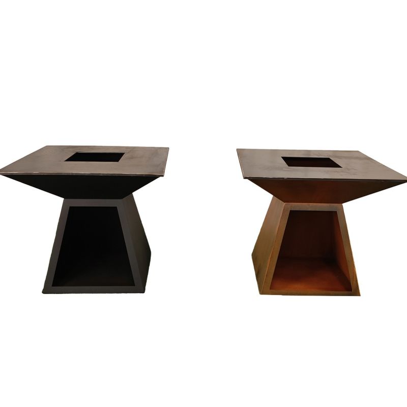 Gratar pe lemn cu plita, suprafata mare de gatit, spatiu pentru lemne, otel corten 2 mm, 100x100x90 cm, Negru, Rustico