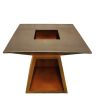 Gratar pe lemn cu plita, suprafata mare de gatit, spatiu pentru lemne, otel corten de 2 mm, 100x100x90 cm, Ruginiu, Rustico
