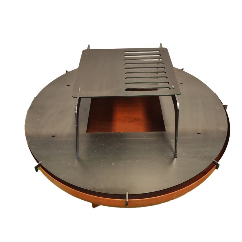 Gratar pe lemn cu plita, Vatra, Multifunctional, din otel corten de 2 mm,  dia 100xH 70 cm, AshCraft