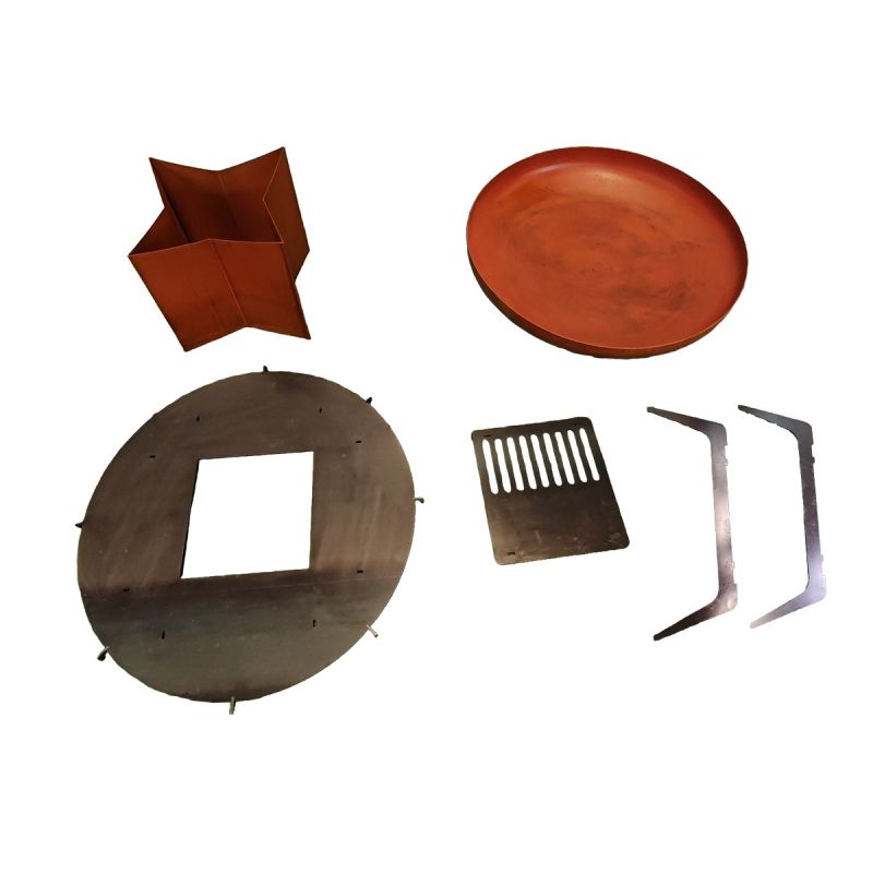 Gratar pe lemn cu plita, Vatra, Multifunctional, din otel corten de 2 mm,  dia 100xH 70 cm, AshCraft