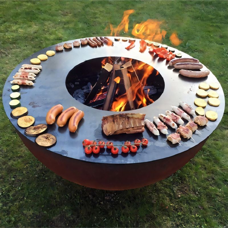 Gratar pe lemn cu plita, otel corten de 3.5 mm, dia 100xH 53, Pirathos