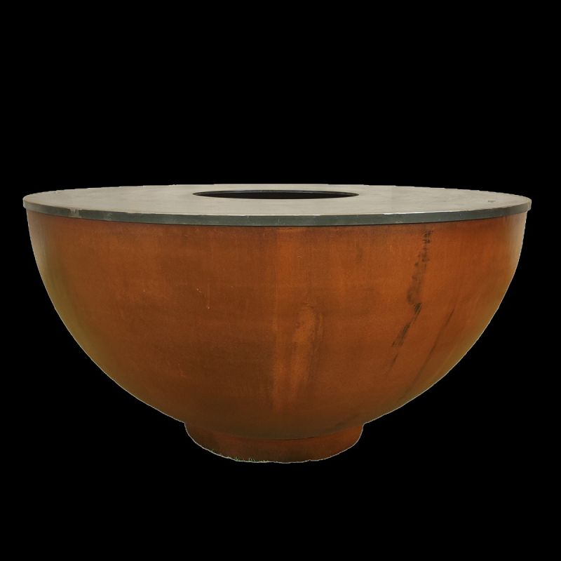 Gratar pe lemn cu plita, otel corten de 3.5 mm, dia 100xH 53, Pirathos