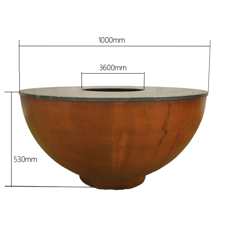 Gratar pe lemn cu plita, otel corten de 3.5 mm, dia 100xH 53, Pirathos