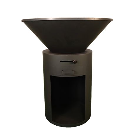 Gratar pe lemn cu plita mare de gatit, depozitare lemne, otel corten de 2mm, diametru 100 sau 85 cm, Negru, Infinity Glow