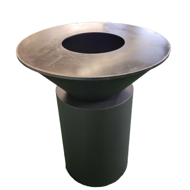 Gratar pe lemn cu plita mare de gatit, depozitare lemne, otel corten de 2mm, diametru 100 sau 85 cm, Negru, Infinity Glow