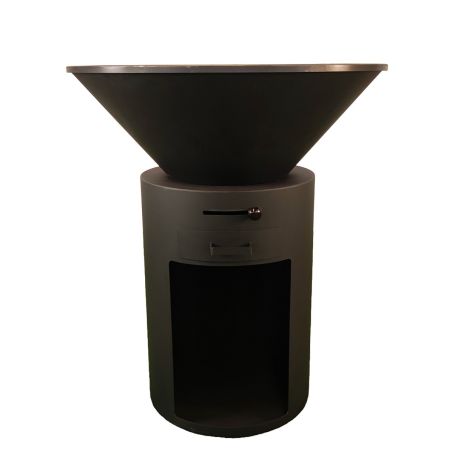 Gratar pe lemn cu plita mare de gatit, depozitare lemne, otel corten de 2mm, diametru 100 sau 85 cm, Negru, Infinity Glow