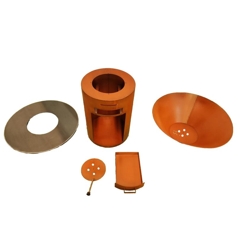 Gratar pe lemn cu plita mare de gatit, depozitare lemne, otel corten de 2mm, diametru 100 sau 85 cm, Ruginiu, Infinity Glow