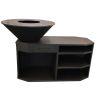 Gratar pe lemn cu plita mare de gatit, suport lemne, 3 rafturi, otel corten, dia 85x130x100 cm, Negru, Solis