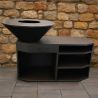 Gratar pe lemn cu plita mare de gatit, suport lemne, 3 rafturi, otel corten, dia 85x130x100 cm, Negru, Solis