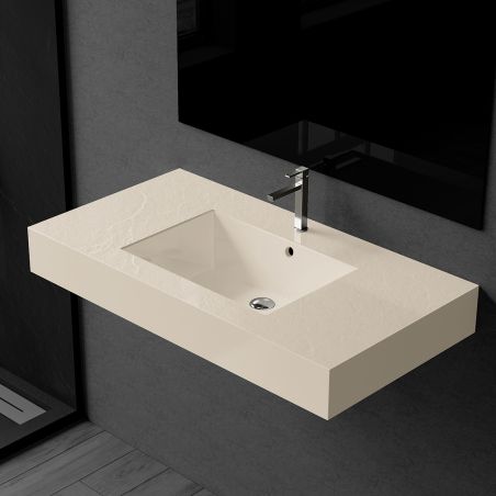 Lavoar Elsa, compozit mineral, montaj pe blat sau suspendat, Crem Mat, finisaj Ardezie, cu gaura de baterie, 80-100x 49.2-53 cm