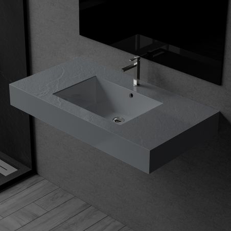 Lavoar Elsa, compozit mineral, montaj pe blat sau suspendat, Antracit Mat, finisaj Ardezie, 80-100x 49.2-53 cm