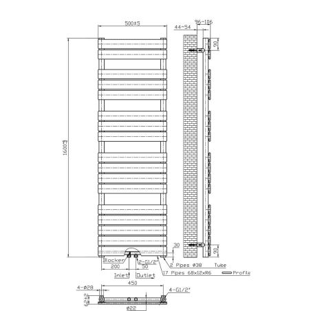 Calorifer, radiator Portprosop din otel, Negru Mat, Dimensiune: 120-140-160x50 cm, Nadir