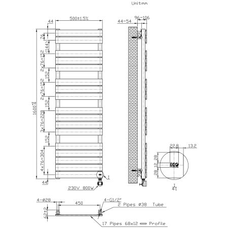Calorifer electric cu termostat digital LCD din otel, programare saptamanala, Timer, Portprosop, 120-140-160x50 cm, Alb, Nadir