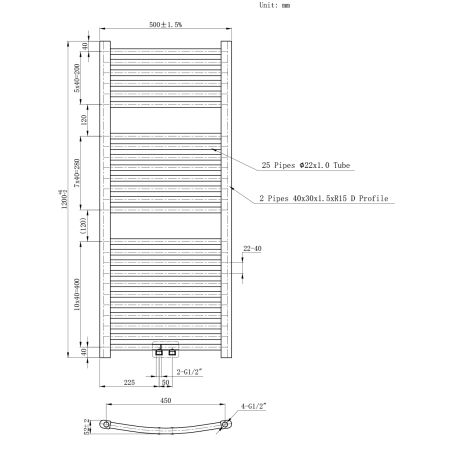 Calorifer, radiator Portprosop din otel,120-150-180x50 cm, Alb, Design Curbat, Terma
