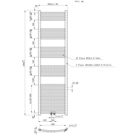 Calorifer, radiator Portprosop din otel,120-150-180x50 cm, Alb, Design Curbat, Terma