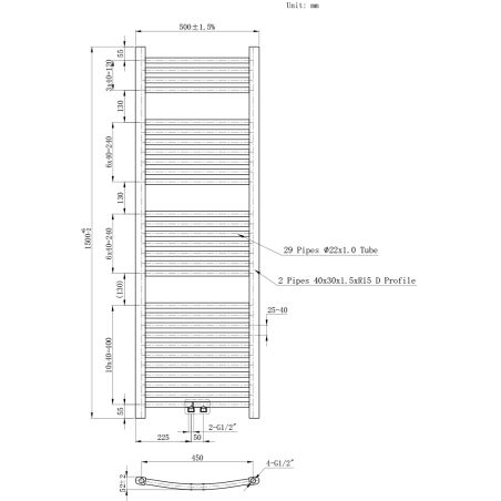 Calorifer, radiator Portprosop din otel,120-150-180x50 cm, Antracit, Design Curbat, Terma