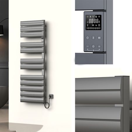 Calorifer portprosop electric, 500W, 230V, Antracit, 3 trepte, termostat digital, 6 programe, 8 elementi, 105x55 cm, Reina