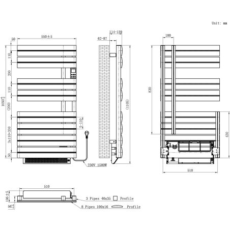 Calorifer portprosop electric cu ventilator integrat, 1500W, 230V, Negru Mat, 3 trepte, termostat, 6 programe, 105x55 cm, Reina