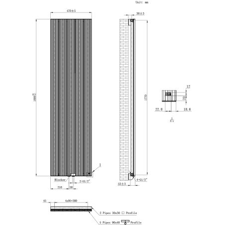 Calorifer vertical, aluminiu 180x47 cm, 978 W, 5 elementi, Antracit,  Armonico