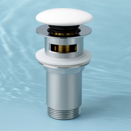 Ventil cu sau fara preaplin, capac ceramic, sistem Push Up, otel, Alb/Crom, Nova
