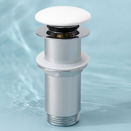Ventil cu sau fara preaplin, capac ceramic, sistem Push Up, otel, Alb/Crom, Nova
