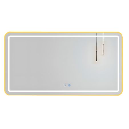 Oglinda Led, Cadru auriu, Dezaburire, Buton Touch, 3 Culori, Intensitate reglabila, dimensiuni 60-70x80-150 cm, Feliz