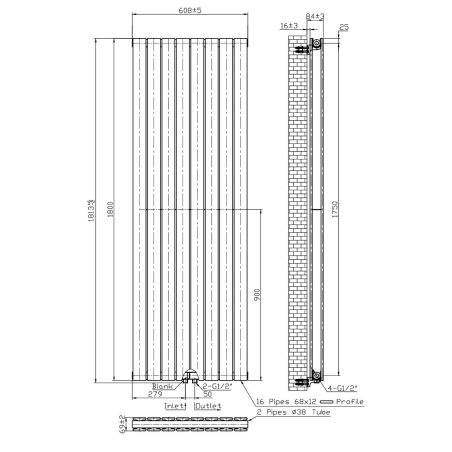 Calorifer vertical dublu Kalifa, Resigilat, Alb, dimensiune :180x61 cm